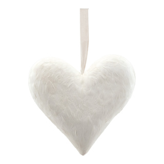 Coeur avec cintre recouvert de plumes, en mousse dure     Taille: H: 32cm    Color: blanc