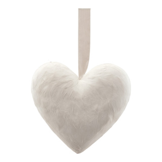 Heart with hanger covered with feathers, made of hard foam     Size: H: 21cm    Color: white