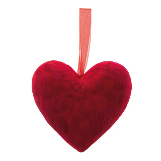 Heart with hanger covered with feathers, made of hard foam     Size: H: 21cm    Color: red