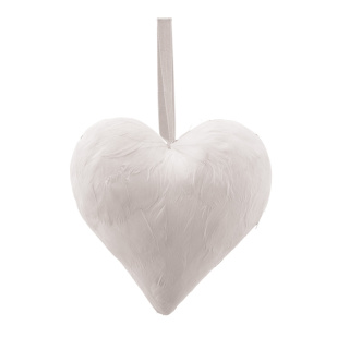 Coeur avec cintre recouvert de plumes, en mousse dure     Taille: H: 15cm    Color: blanc