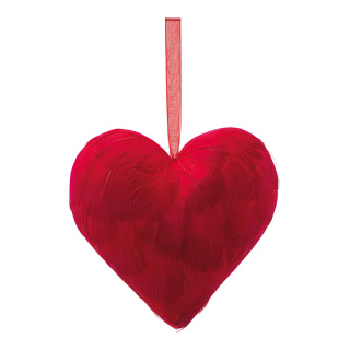 Coeur avec cintre recouvert de plumes, en mousse dure     Taille: H: 15cm    Color: rouge