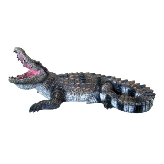 Krokodil liegend, Kopf gehoben, aus Kunstharz     Groesse: L: 50cm, B: 27cm    Farbe: natur