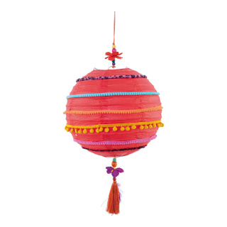Papierlampion bunt dekoriert, mit Hänger     Groesse: H: 65cm    Farbe: orange/bunt
