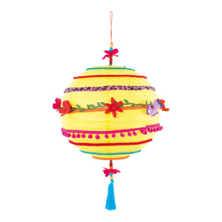 Papierlampion bunt dekoriert, mit Hänger     Groesse: H: 65cm    Farbe: gelb/bunt