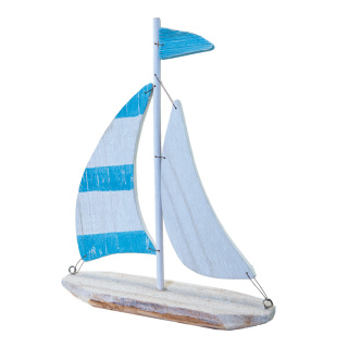 Sailing boat made of wood     Size: H: 40cm, W: 38cm    Color: blue/natural