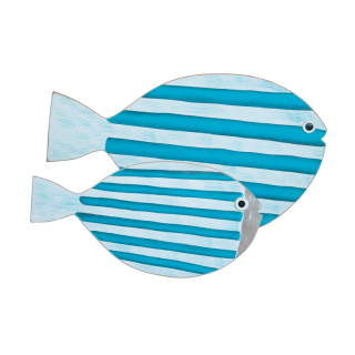 Fish with eyelets to hang, set of two, striped, printed one-sided, made of wood     Size: 50x30cm, 30x15cm    Color: blue