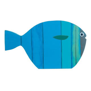 Fisch selbststehend, bedruckt, aus Holz     Groesse: 50x30cm    Farbe: blau