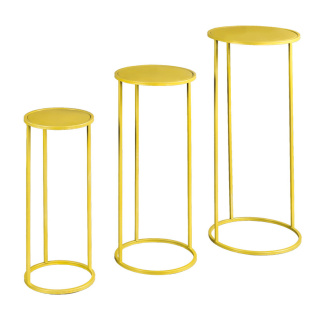 Metal tables round set of 3 - Material: powder coated - Color: gold - Size: 22x22x50cm 27x27x60cm X 32x32x70cm