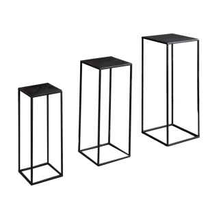 Tables en métal carré lot de 3 revêtement poudre Color: noir Size: 20x20x50cm 25x25x60cm X 30x30x70cm