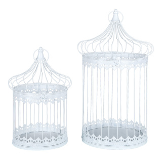 Bird cages set of 2, to hang, powder coated, nested, made of metal     Size: 28x28x50cm, 36x36x70cm    Color: white