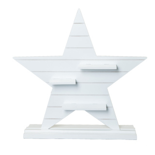 Wooden star with shelves - Material: with wooden foot - Color: white - Size: 58x60x15cm