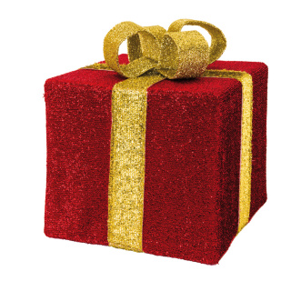 Geschenkbox klappbarer Rahmen, Bezug aus Polyester, mit Hänger     Groesse:30x30x25cm    Farbe:rot/gold