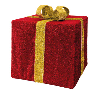 Geschenkbox klappbarer Rahmen, Bezug aus Polyester, mit Hänger     Groesse:40x40x35cm    Farbe:rot/gold