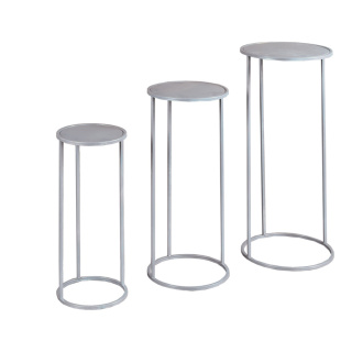 Metal tables round set of 3 - Material: powder coated - Color: silver - Size: 1. 22x22x50cm 2. 27x27x60cm X 3. 32x32x70cm