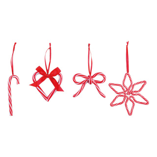 Baumschmuck-Set »Candy« bestehend aus 4 Ornamenten, je 1 Stern, Herz, Schleife & Zuckerstange, mit Hänger     Groesse:7-12cm    Farbe:rot/weiß