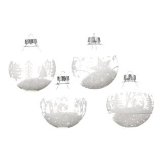 Boules de verre rempli de neige artificielle 4 dessins triés Color: transparent/argent Size: Ø 8cm