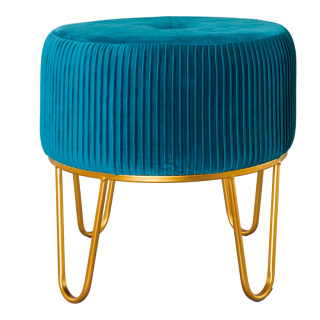 Tabouret velours 4-pieds  Color: turquoise/or Size: 40x40x38cm