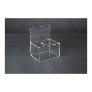 Acrylic raffle box lockable - Material: with poster slide-in - Color: transparent - Size: 20x20x20cm