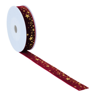 Printed velvet ribbon Stars - Material:  - Color: red/gold - Size: L: 6m X B: 25mm