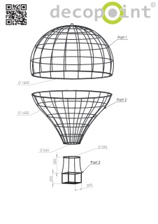 Air Balloon - Heißluftballon XL-Dekoration mit Stoff und Lichterketten 100m   Info: SCHWER ENTFLAMMBAR