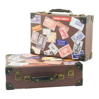 Suitcases »stamps design« 2pcs./set, nested, wood, artificial leather     Size: 36x24x10cm, 40x30x12cm    Color: brown/coloured