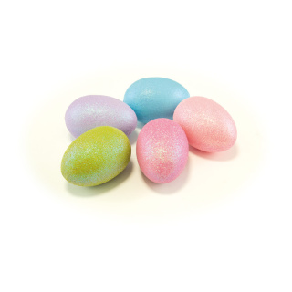 5 Easter eggs with hanger, in polybag, made of styrofoam     Size: 10cm    Color: multicoloured
