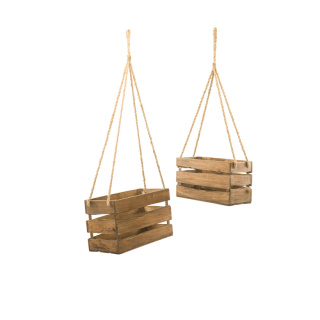 Pflanzkörbe im 2er-Set, mit Hänger, aus Holz Abmessung: 30x20x15cm, 40x25x20cm Farbe: braun