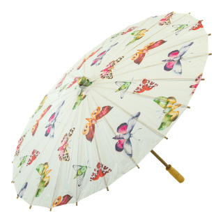 Paper umbrella foldable, with butterfly pattern     Size: Ø 84cm    Color: white/multicoloured