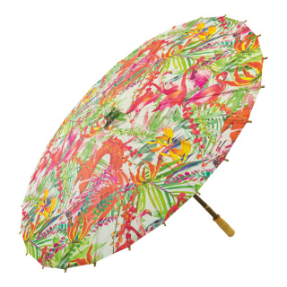 Parasol en papier pliable, feuilles & flamants     Taille: Ø 84cm    Color: coloré