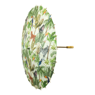 Papierschirm faltbar, Blätter & Tiere     Groesse: Ø 84cm    Farbe: grün/weiß