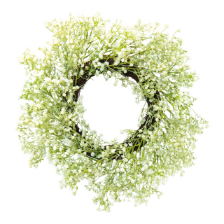 Kranz aus Flechtwerk mit künstlichen Blüten     Groesse: Ø 50cm - Farbe: grün/weiß