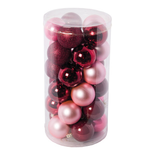 Boules de Noël  30 pcs/blister en plastique Color: rose/lila/rouge Size: Ø 6cm
