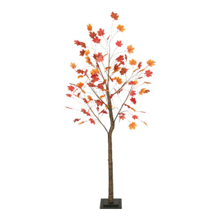 Ahornbaum Stamm aus Holz, Blätter aus Kunstseide, Holzfuß: 24x24x4cm     Groesse:200cm    Farbe:braun/rot