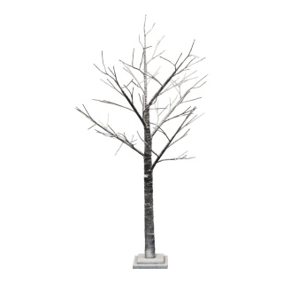 Baum aus Holz, beschneit, Holzfuß: 17x17x2cm     Groesse:125cm    Farbe:braun/weiß