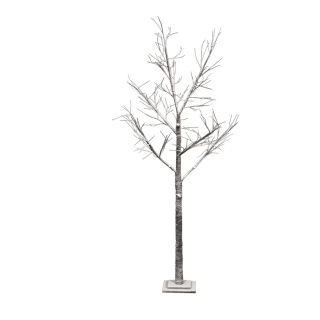 Baum aus Holz, beschneit, Holzfuß: 24x24x4cm     Groesse:200cm    Farbe:braun/weiß