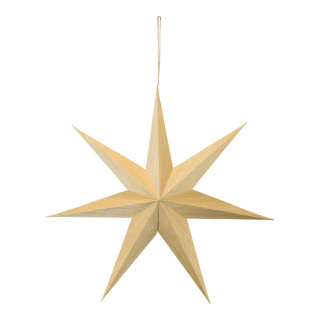 Foldable star 7-pointed with hanger wood look - Material: out of cardboard - Color: natural- coloured - Size: Ø 40cm