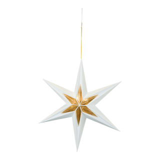Foldable star 6-pointed with hanger - Material: out of paper - Color: white/gold - Size: 40cm