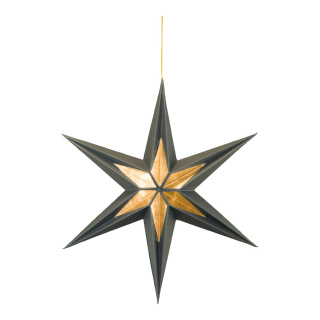 Foldable star 6-pointed with hanger - Material: out of paper - Color: black/gold - Size: 40cm