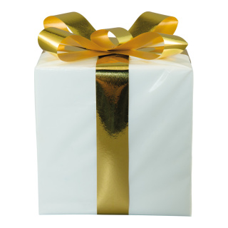 Geschenkpaket aus Styropor, mit Folienschleife     Groesse:15x15cm    Farbe:weiß/gold