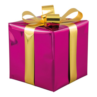 Geschenkpaket aus Styropor, mit Folienschleife     Groesse:15x15cm    Farbe:lila/gold