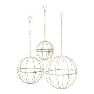 Balls 3 pcs./set, made of metal, for hanging     Size: Ø 39cm, Ø 29cm, Ø 19cm    Color: gold