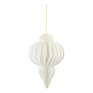 Ornament drop-shaped foldable with hanger - Material: out of paper - Color: white/gold - Size: 30cm