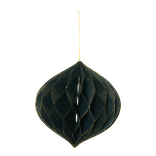 Ornament onion-shaped foldable with hanger - Material: out of paper - Color: black/gold - Size: 25cm