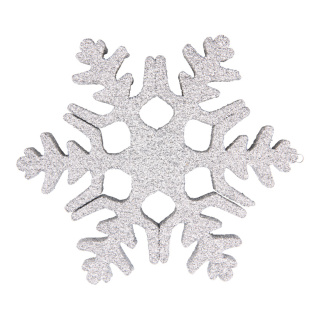 Schneeflocke aus Styropor, beglittert, mit Aufhängeöse     Groesse:20cm    Farbe:silber