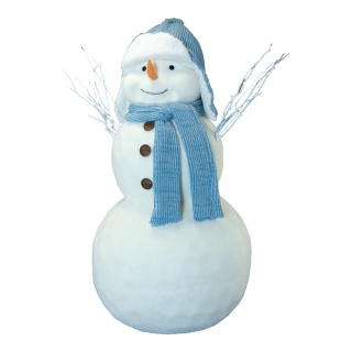 Snowman  - Material: made of styrofoam/textile/wood - Color: white/blue - Size: 100x75x53cm