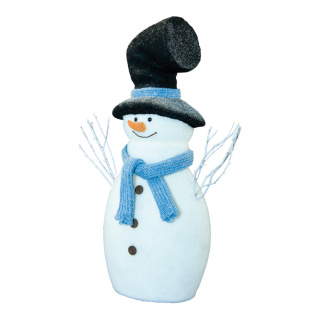 Snowman  - Material: made of styrofoam/textile/wood - Color: white/blau - Size: 45x44x27cm