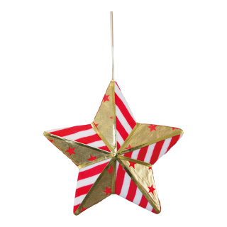 Stern aus Styropor, mit Stoffüberzug, mit Hänger Abmessung: 20x20x6cm Farbe: gold/rot/weiß