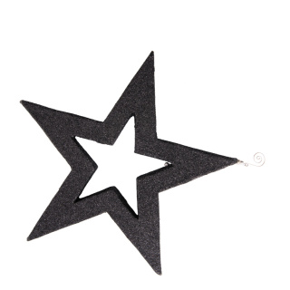 Stern aus Styropor, mit Hänger, mit Glitter     Groesse:40x40x3cm    Farbe:schwarz