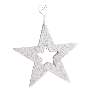 Stern aus Styropor, mit Hänger, mit Glitter     Groesse:20x20x2cm    Farbe:silber