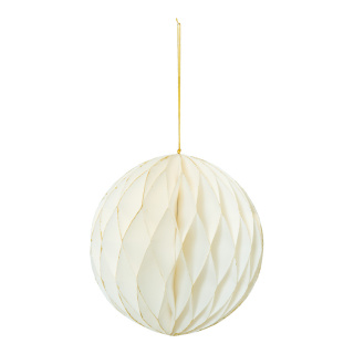 Boule nid dabeille pliable avec cintre en papier Color: blanc/doré Size: 20cm